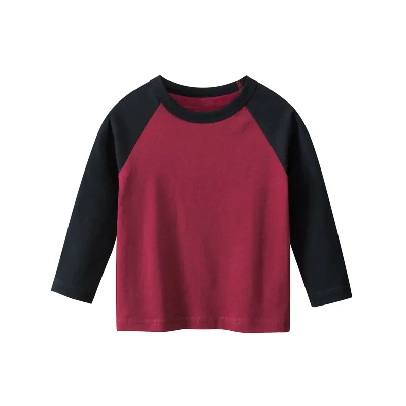 Solid Color Blank Shirt Boys Kid Children\'s Clothing 2024 Autumn Clothes Pachwork Long Sleeve T-shirt for Girls Cotton Tops Tees