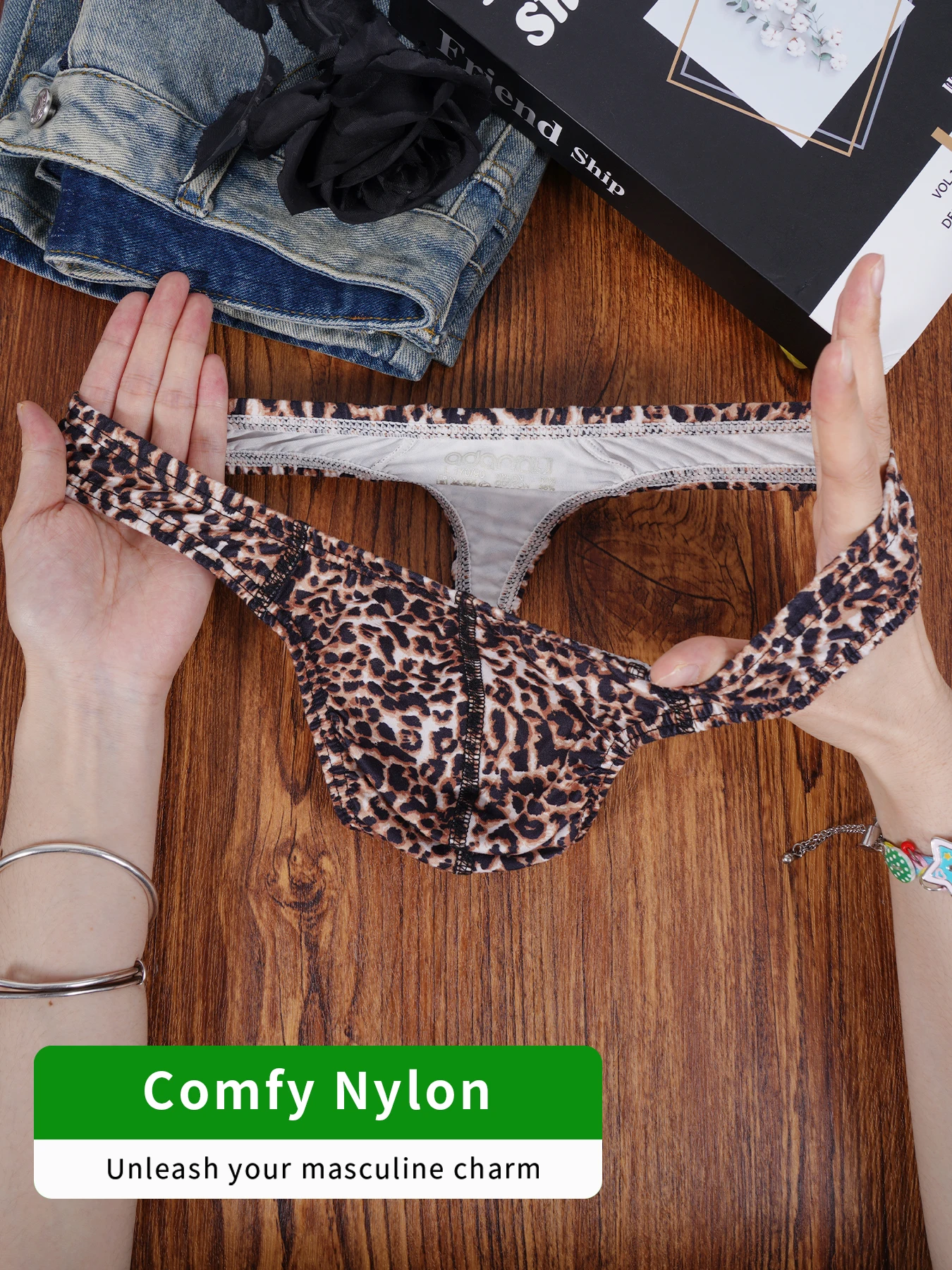 

Мужские трусы-стринги из ледяного шелка и нейлона с леопардовым и змеиным принтом, U-образный выпуклый карман, мягкие, дышащие, сексуальные, модные.