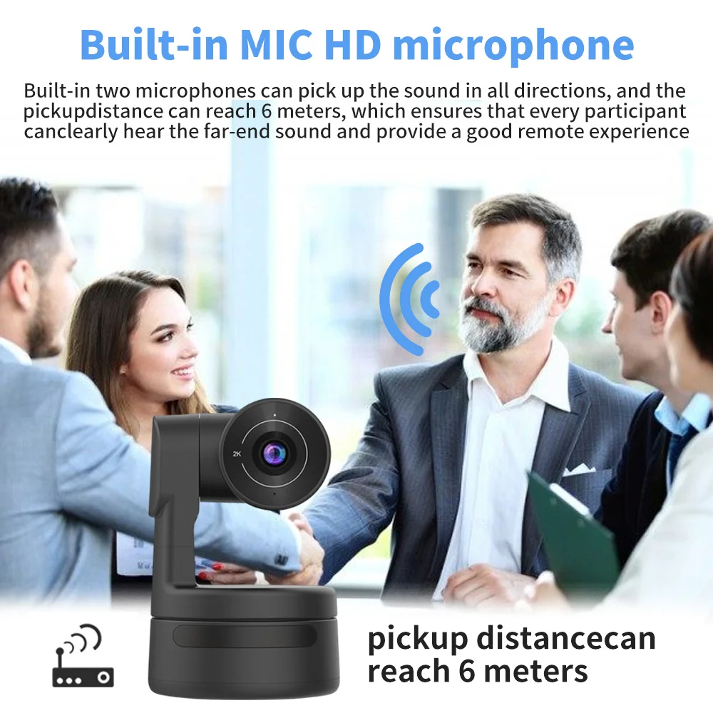 4K PTZ Webcam 4X Digital Zoom Auto Track Focus Camera AI Function with Mics for Online Meet Living Stream Youtube Video Camera