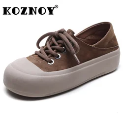 Koznoy 4cm Cow Suede Genuine Leather Women Comfy Slippers Autumn Chunky Sneaker Fashion Loafer Spring Platform Wedge Flats Shoes