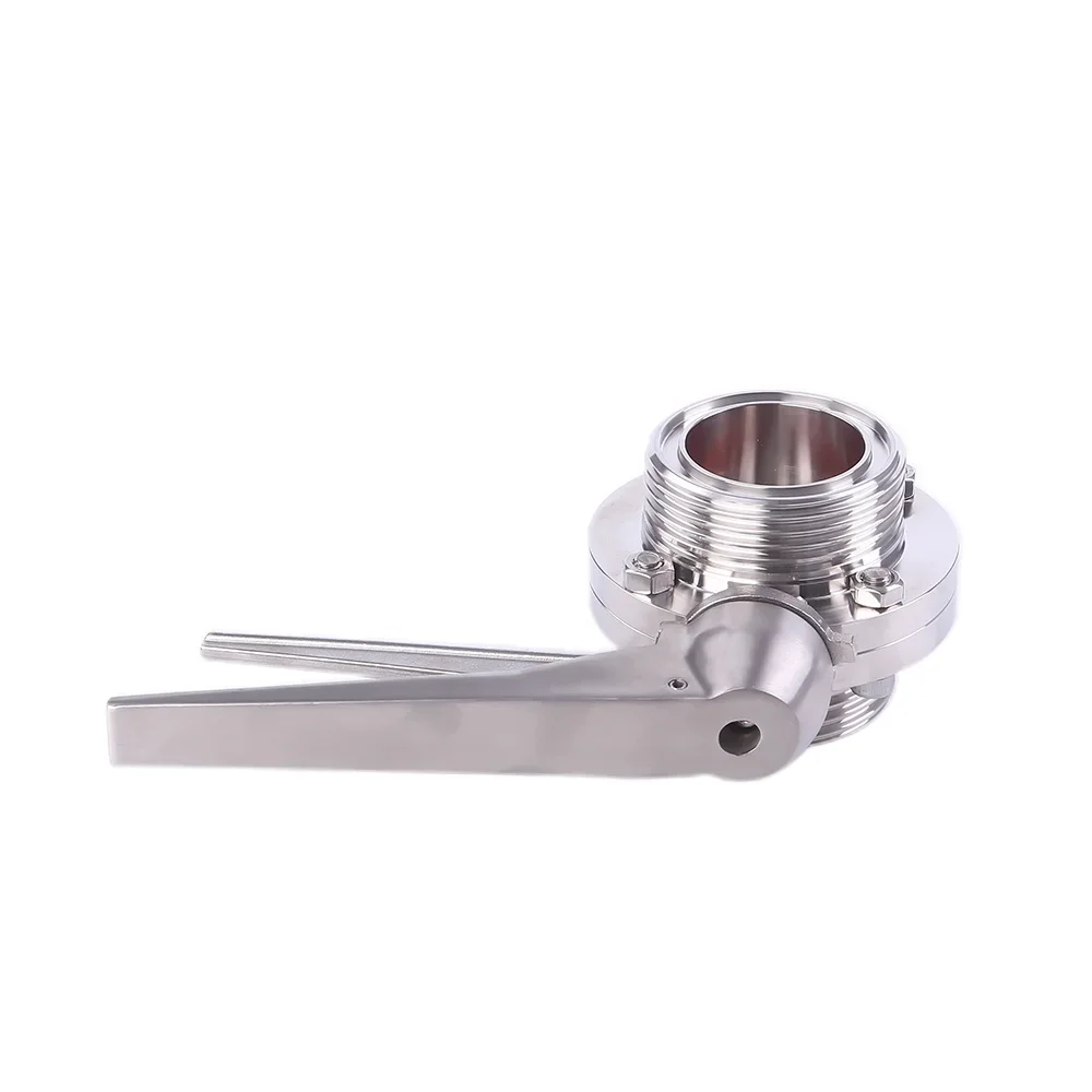 Food Grade Stainless Steel Sanitary Thread Manual Power Butterfly Valve with Stainless Steel Handle for Water Media