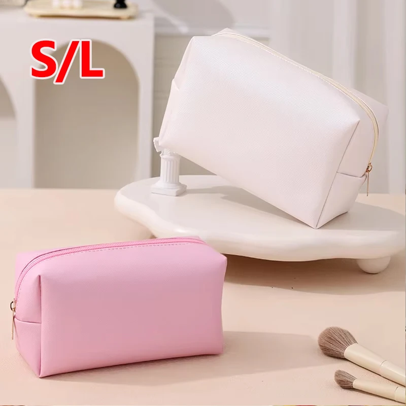 Women Makeup Bag Zip Makeup Bag Portable Travel Small Cosmetic Bags Solid Color Zipper Toiletry Bag Washing Pouch Storage Bag