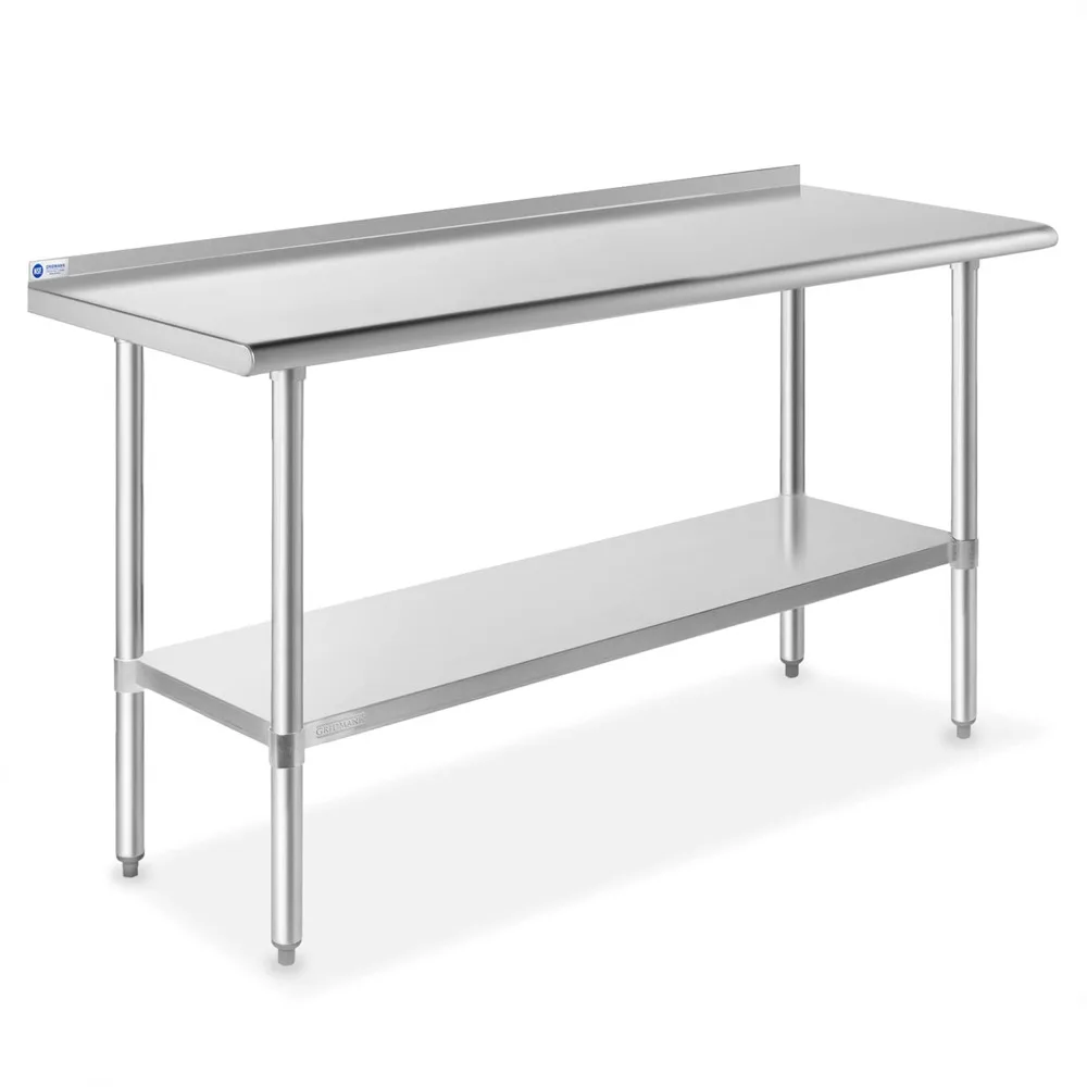 

Stainless Steel Kitchen Prep Table 60 x 24 Inches with Backsplash & Under Shelf, NSF Commercial Work Table for Restaurant