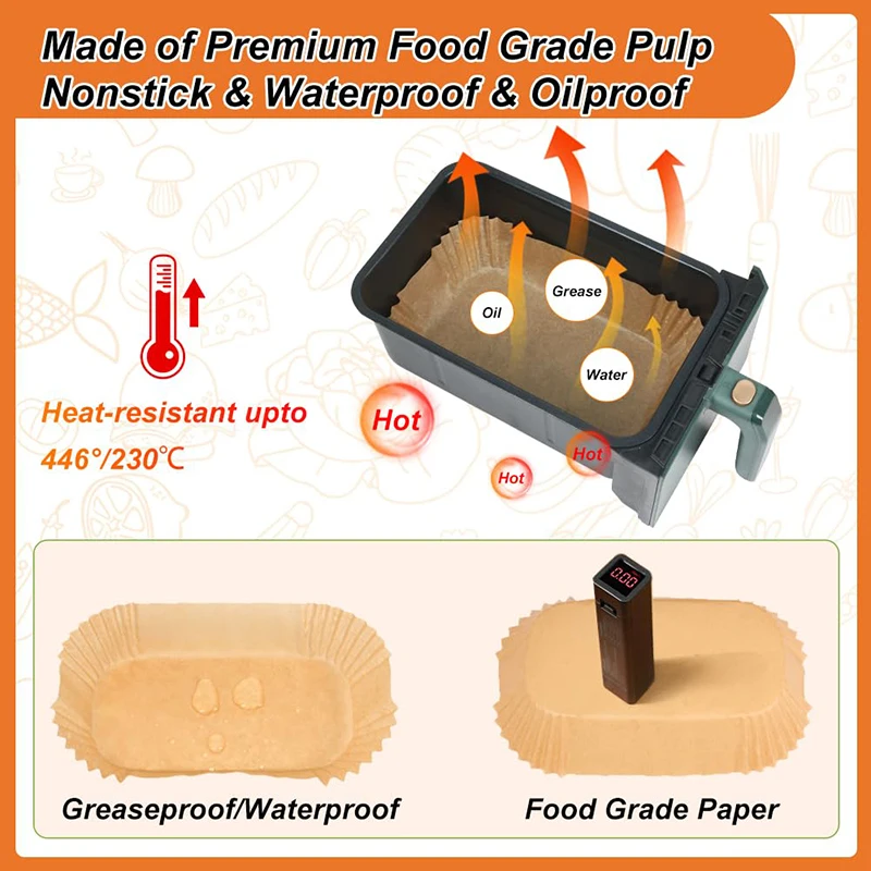 Rectangle Air Fryer Paper Liners for Tefal 5.2L & 3.1L Dual Basket Airfryer Disposable Paper Kitchen Baking Cooking Accessories