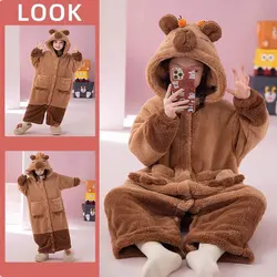 Kids Capybara Plush Pajamas Cosplay Costume Robes Jumpsuit Anime Nightgown Halloween Cartoon Velvet Winter Boys Girls Clothes