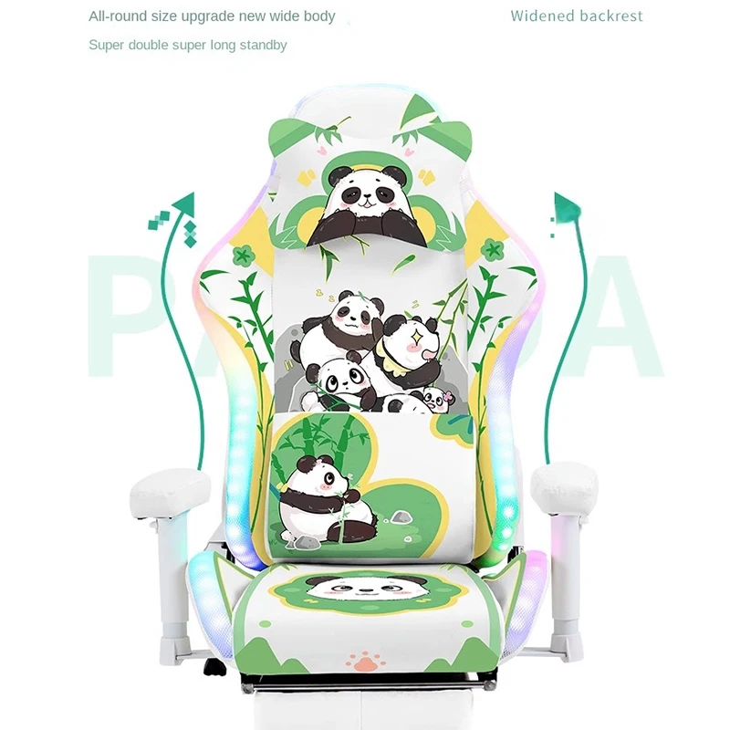 Silla de Gaming con diseño de Panda para niña, sillón de ordenador con elevación y rotación profesional, con luz de aprendizaje, reclinable, a la