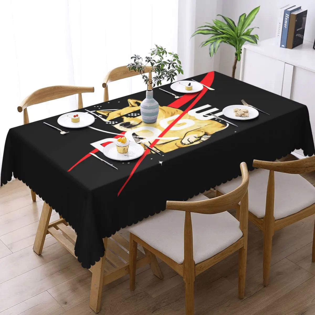 Customized Rectangular Fitted Space Doge Table Cloth Waterproof Tablecloth Outdoor 40