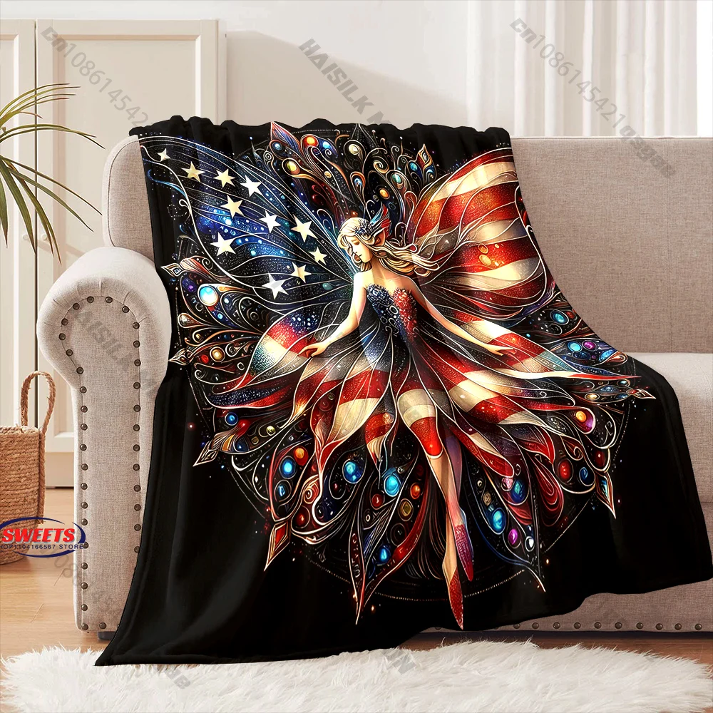 

"Patriotic Fairy-Themed Blanket" Multiple sizes kid's and adults' bedroom living room sofa decor blanket, Exquisite gift
