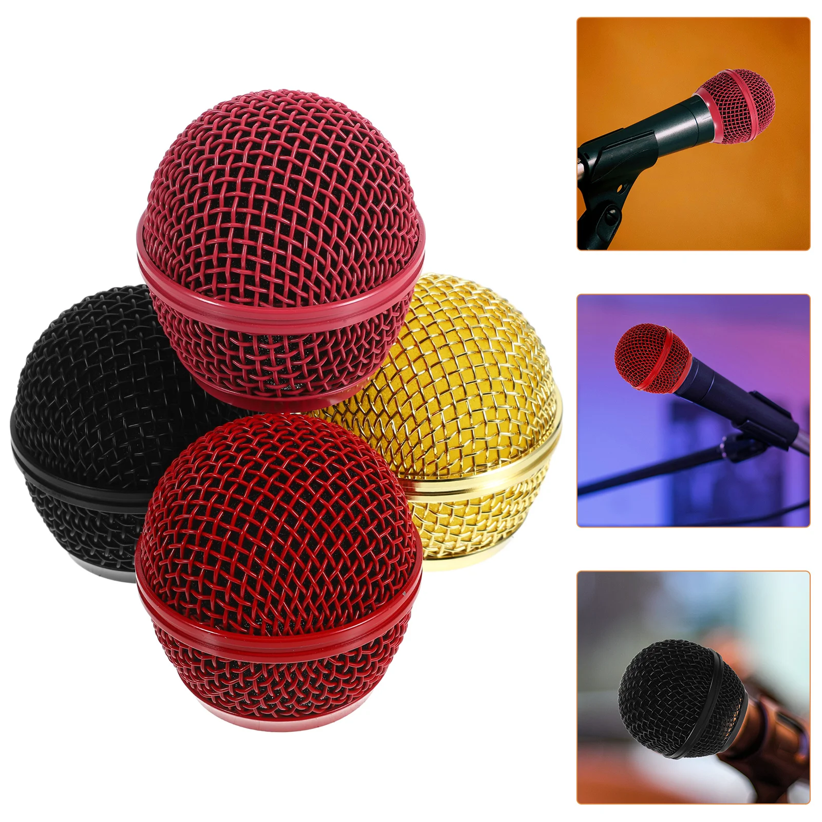 

4pcs Microphone Head Replacement Microphone Grille Ball Head Replacement Metal Ball Mesh Cover For Wireless Mic Supplies, Mic