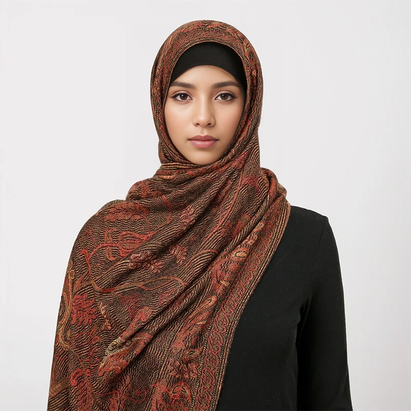 Winter Warm Thick Ethnic Style Jacquard Scarf Outdoor Women Hijab Travel Foulard Cashmere Tassel Shawl Wrap Pashmina Muslim