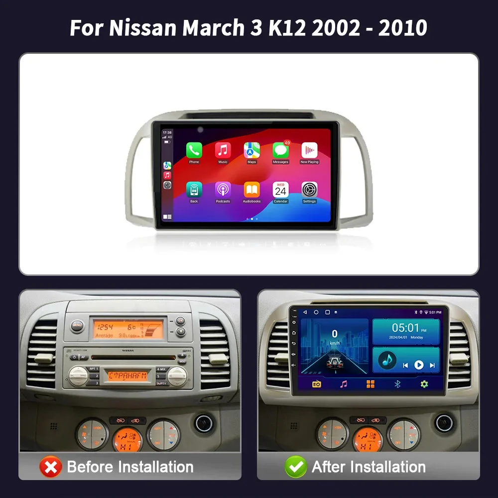 Wireless CarPlay Touch Screen Stereo Android Bluetooth For Nissan March 3 K12 2002 - 2010 Car Radio Multimedia Player Navigation