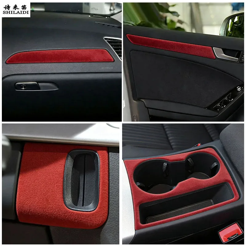 Image of Wildleder-Verkleidung für Audi A4 B8 A5 2009-2016: Schlüsselloch-Abdeckung, Getränkehalter, Türverkleidung, Beifahrer-Armaturenbrett-Aufkleber, Armlehne, Rechtslenker (RHD)
