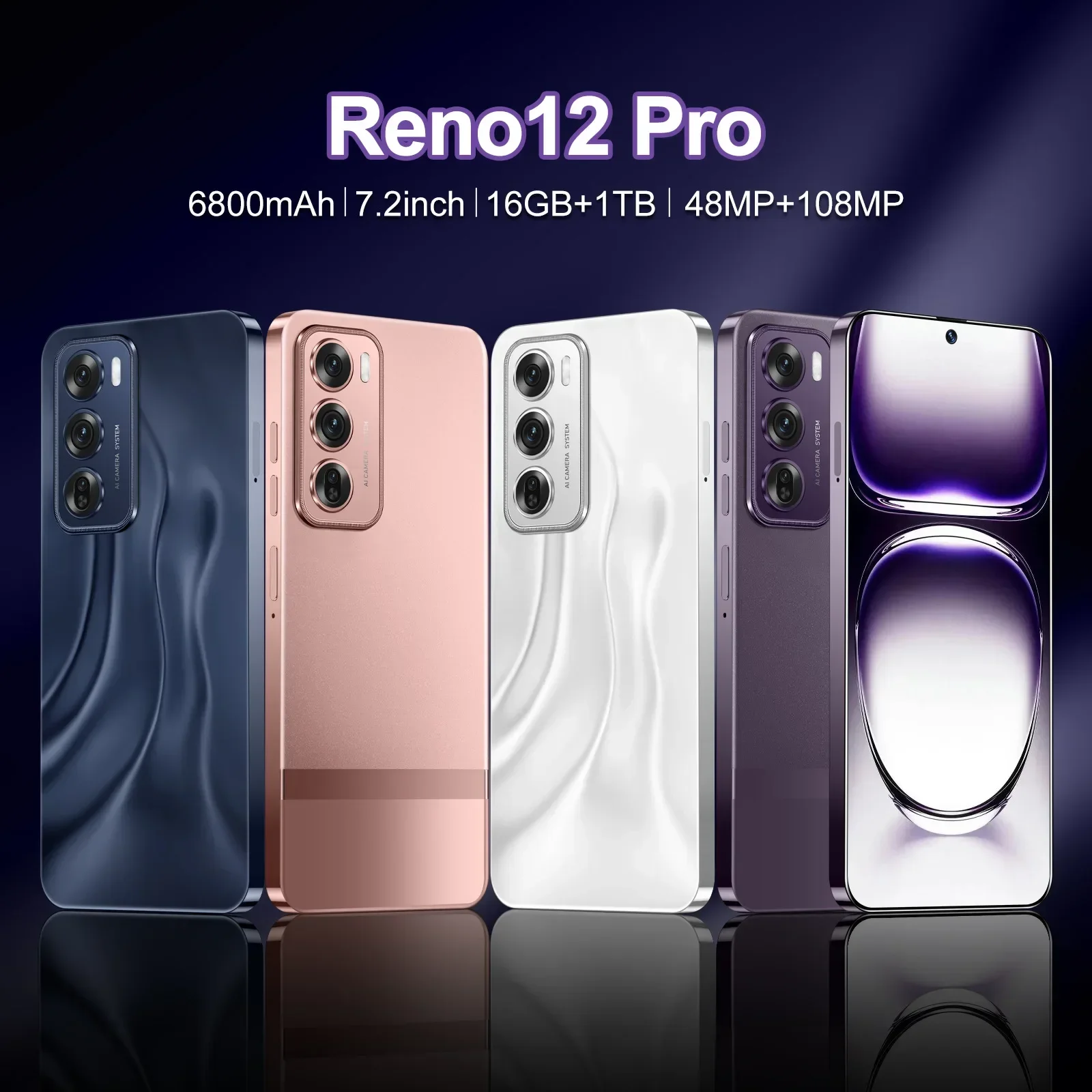 New Reno12 Pro Mobile Phone HD Large Screen Android Smartphone Portable Telephone Cheap Versão Global Celular Barato S22 Ultra