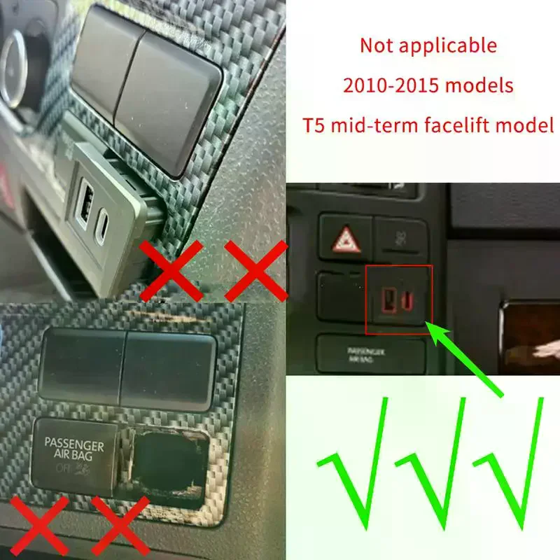 

1 комплект автомобильного зарядного устройства PD QC3.0 с USB-портом для зарядки телефона, адаптер для Multivan T5 2003-2009