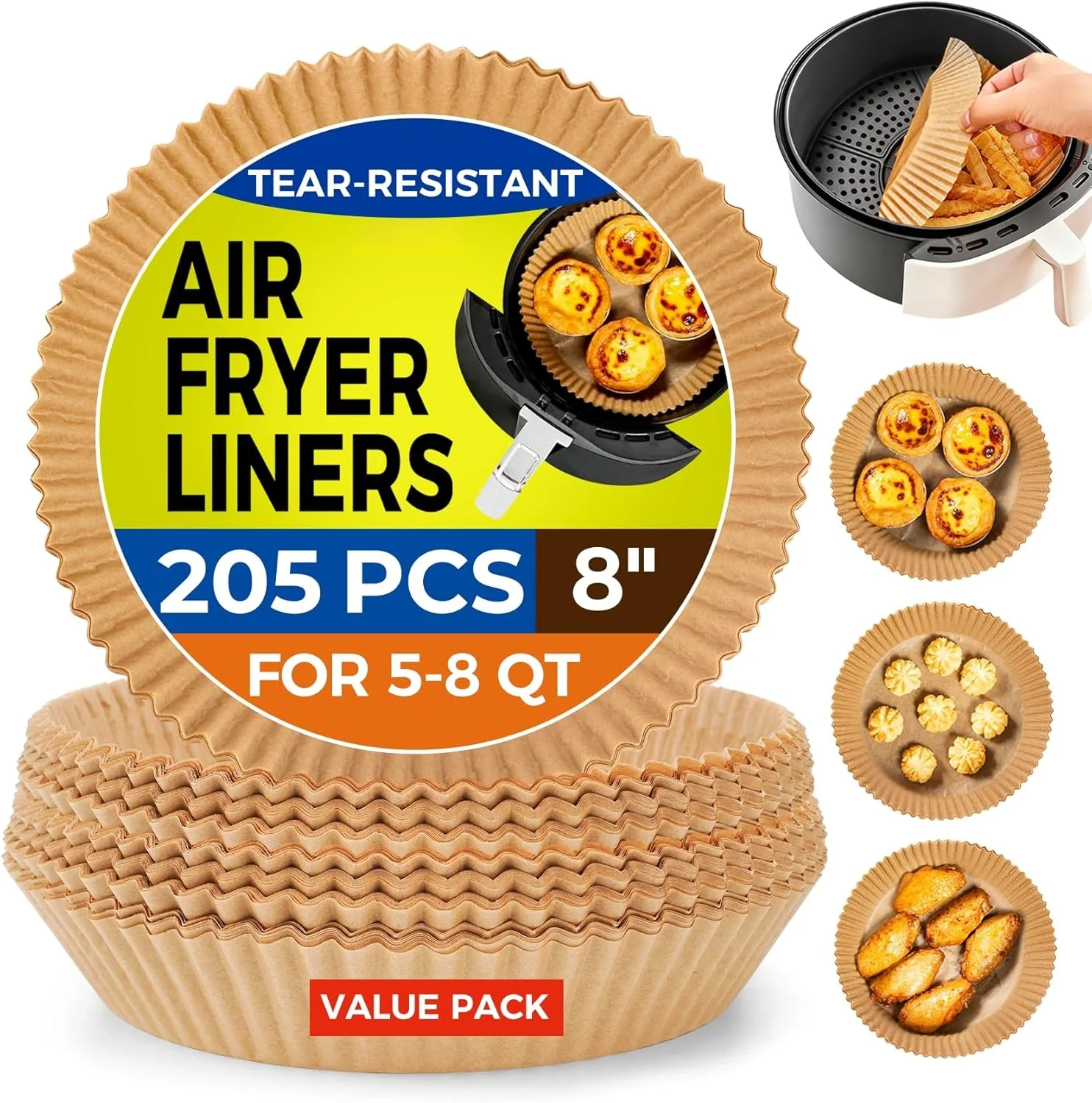 Air Fryer Accessories Liners 100 Pack, 6 Inch Square, Certified Safe Material, Tear-Resistant for Heavy Food, Cost-Effective