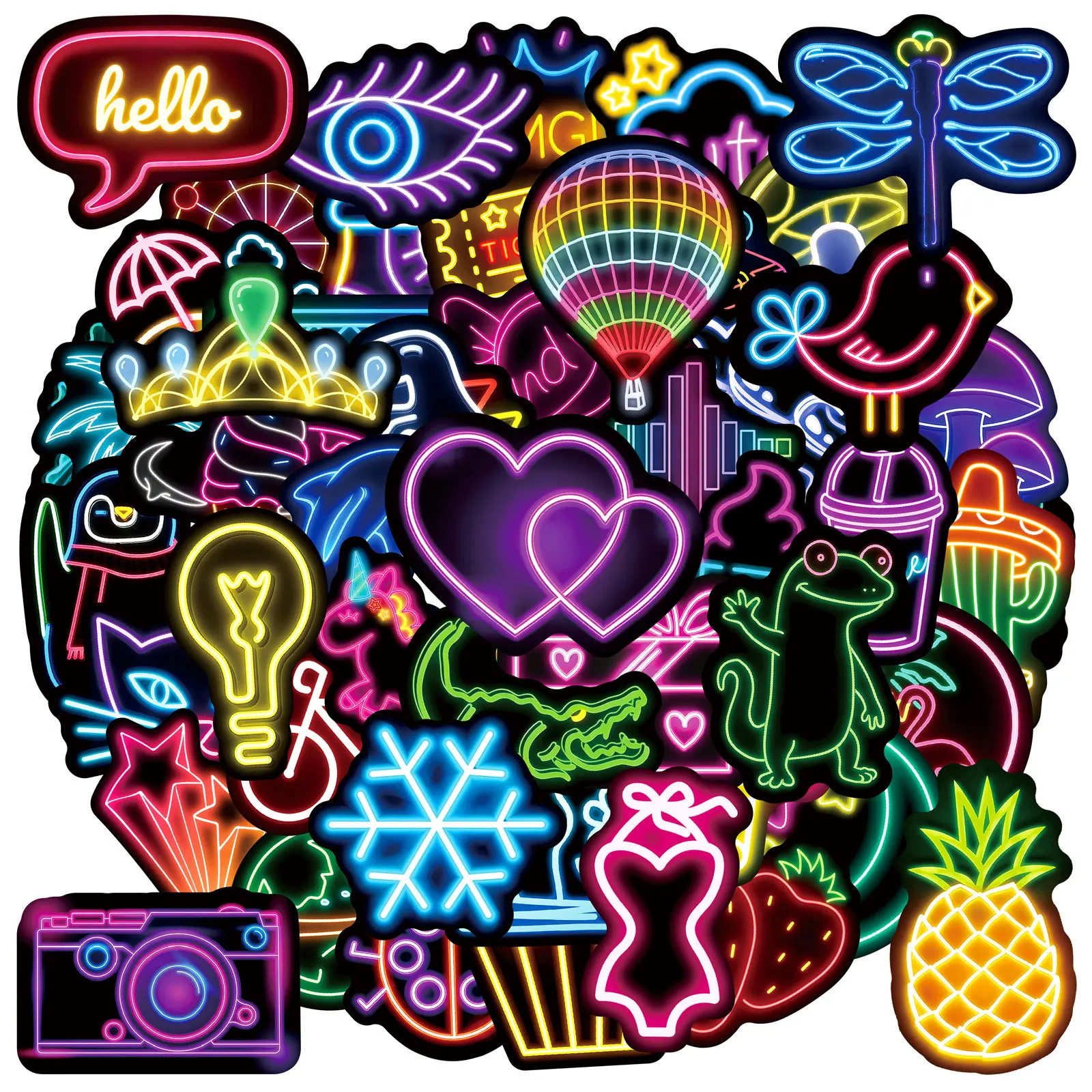 

50/100 шт. милых неоновых мультяшных наклеек с животными, водонепроницаемые, для шлемов, чемоданов, автомобилей, ноутбуков, скейтбордов