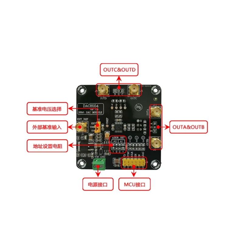 DAC8554 Module, 16-bit DAC Module, 4-Channel High Precision Digital-to-Analog Converter, 0~5V Output, DAC8554IPW