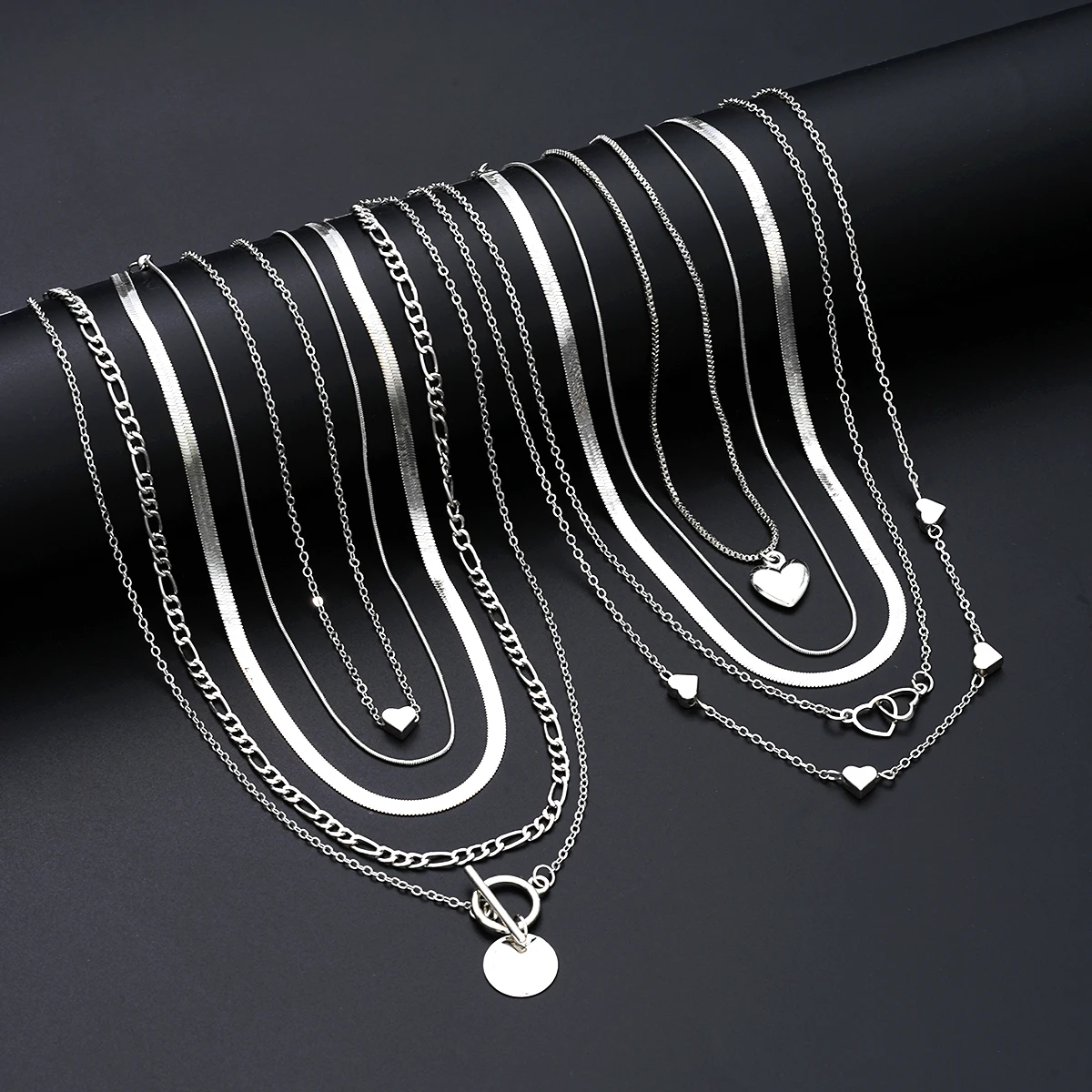 10 قطعة/المجموعة المرأة بسيطة تكويم قلادة القلائد مجموعة موضة الحب القلب متعدد الطبقات القلائد الإناث مجوهرات الحفلات هدايا 2025 #3