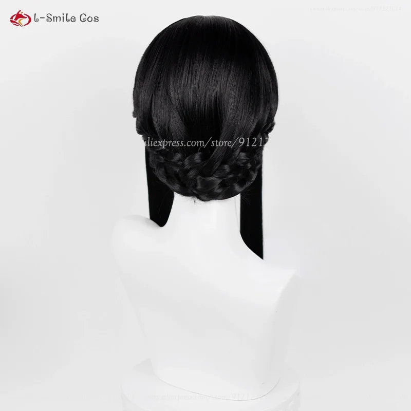 Perruque Cosplay Synthétique Noire Longue Yor Forger, Coiffure avec Bonnet pour Halloween