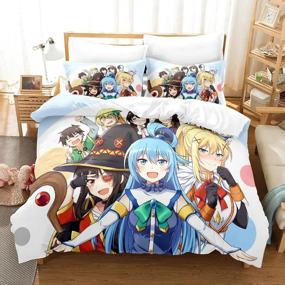 Anime KonoSuba Bedding Set Boys Girls Twin Queen Size Duvet Cover Pillowcase Bed Kids Adult Fashion Home Textile Customizable