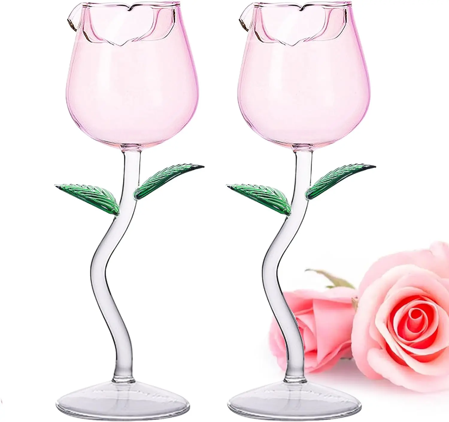 

Rose Wine Glasses Set of 2 Creative Wine Goblet Champagne Flutes Classy Red Wine Glass, Ideal Gifts for Housewarming, We