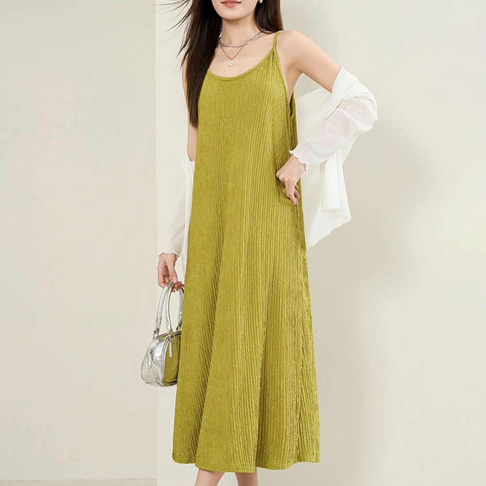 XXL تنورة طويلة مطوي العصرية المرأة الحمالات فستان غير رسمي جميع المواسم ارتداء العلامة التجارية الجديدة نسيج مرونة صغيرة #5