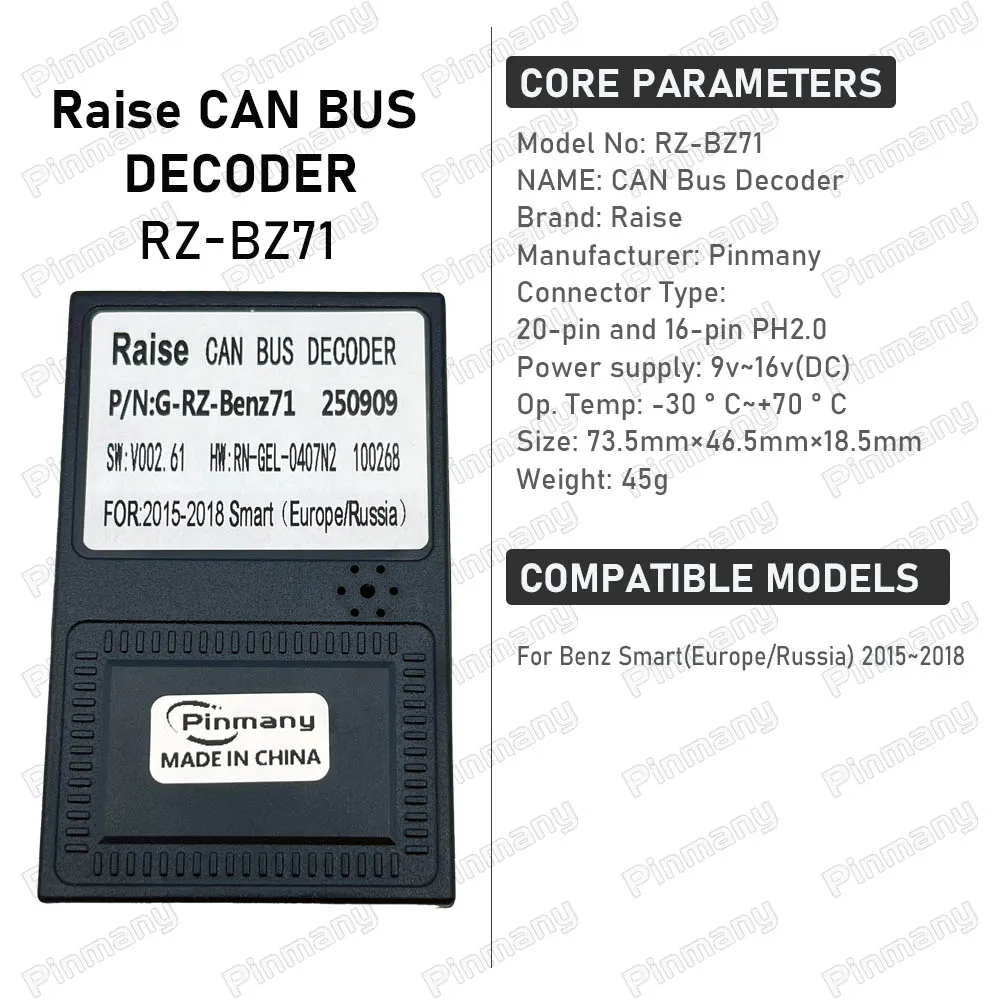 RAISE G-RZ-BENZ71 CANBUS Decoder Black Box Android Radio Audio Adapter For Mercedes Benz Smart 2015-2018