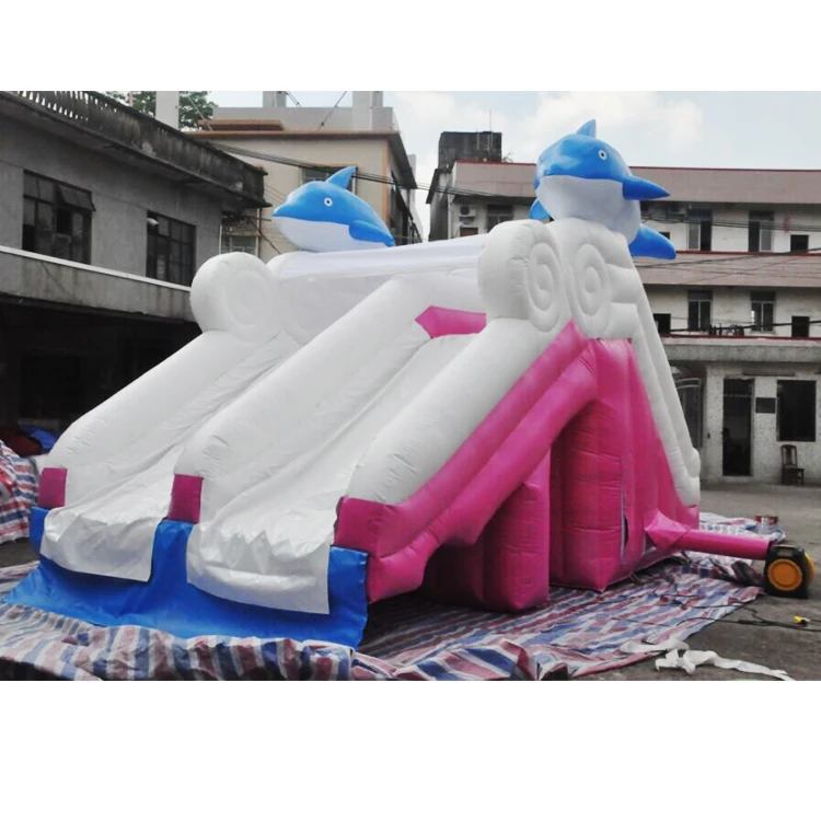 

Carnival Playground Kids Children Dual lane Pool Cheap Party Inflatable -slide Dolphin Inflatable Pool Slide with Climbing Wall
