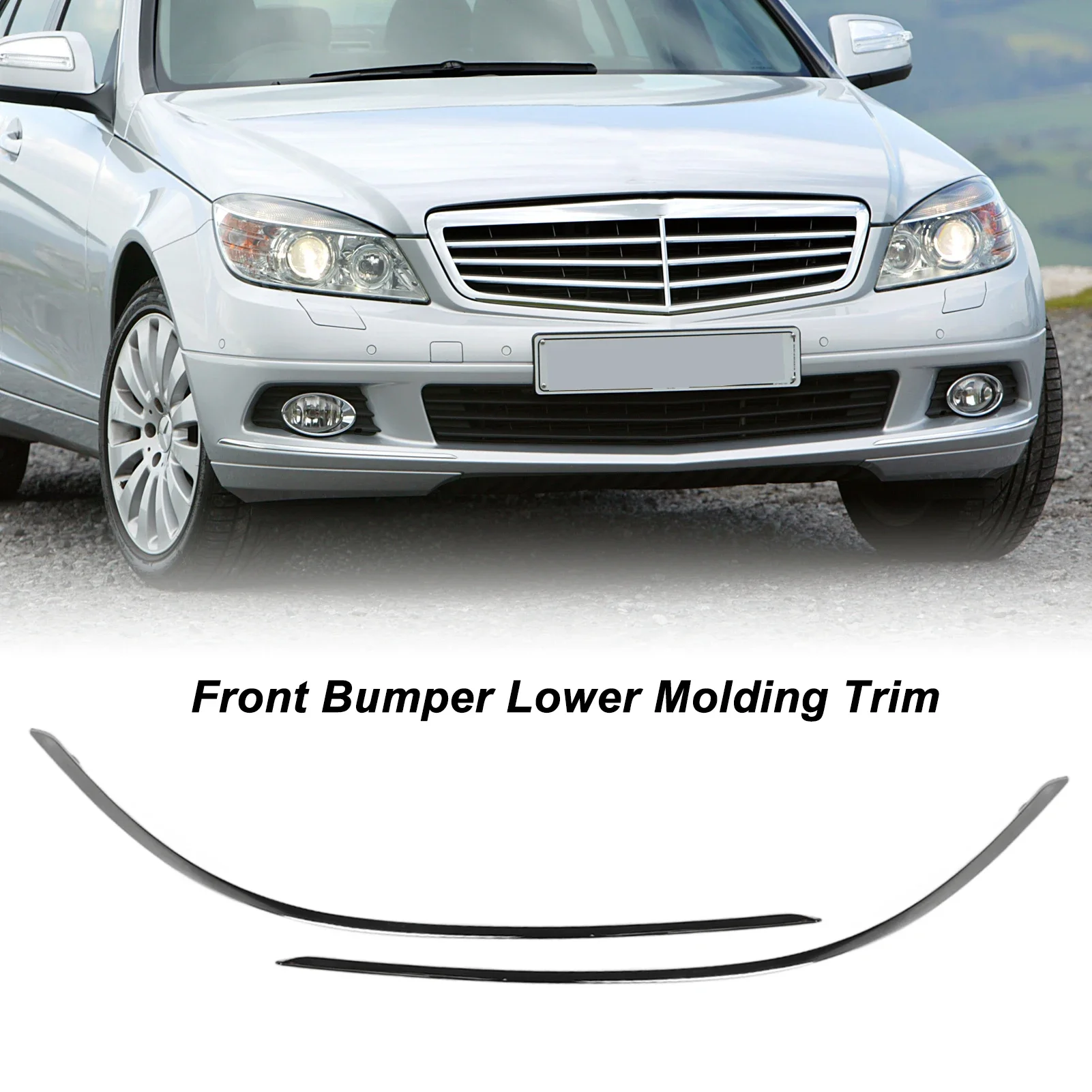 1 Pair of Car Front Bumper Lower Chrome Molding Trim For Mercedes Benz C Class W204 Standard Facelift 2011 2012 2013 2014