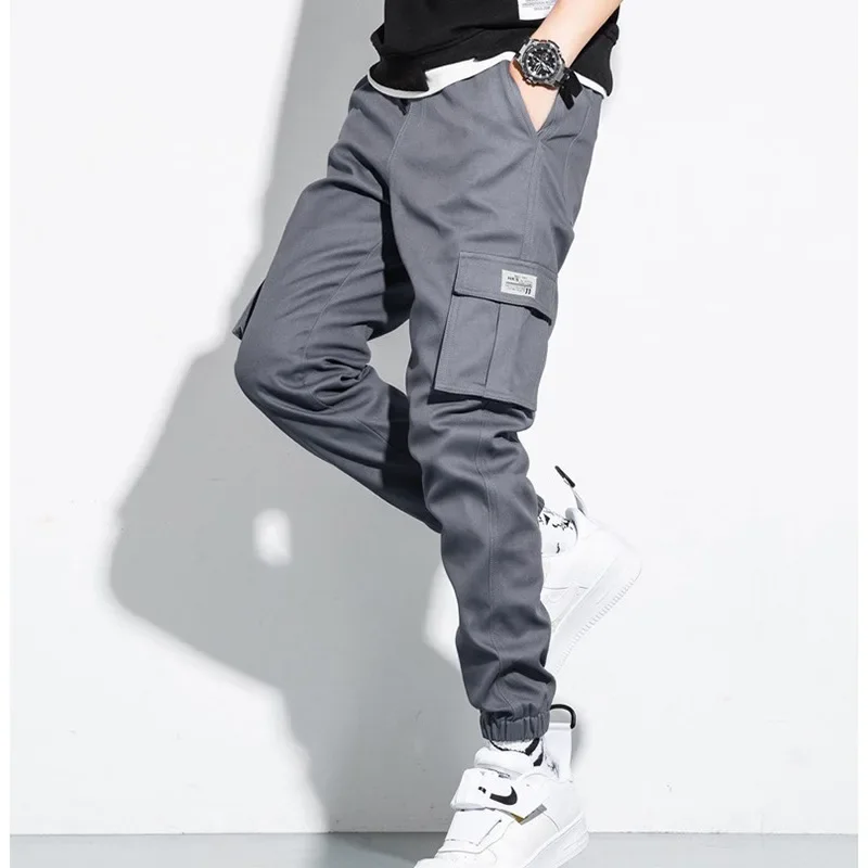 Spring/Summer Men's Cotton Cargo Pants Plus Size Sports Drawstring Cargo Pants Fashion Casual Men's Jogging Pants Bermuda Men's