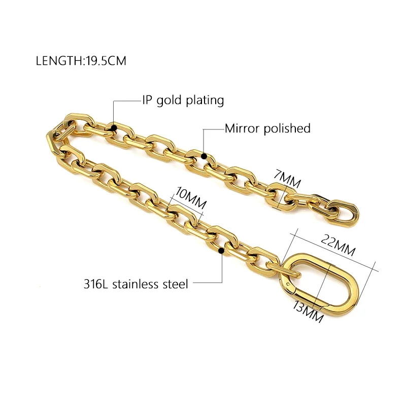 Stainless Steel PVD Plating Gold Color Bracelet Necklace Set Classic Link chain Carabiner Clasp Lock DIY Charms Put on Lock