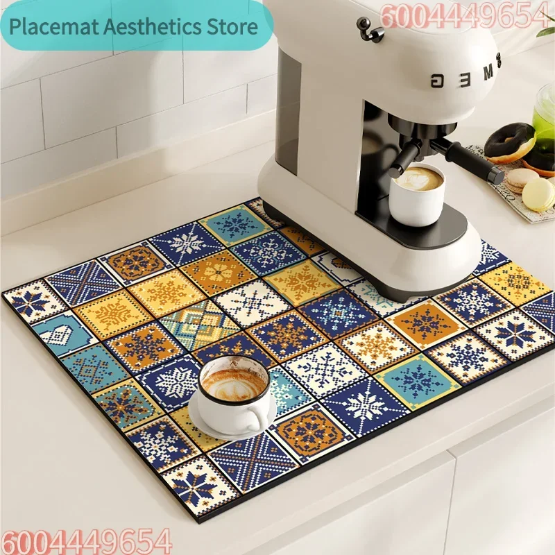 Kitchen Diatom Mud Mat Retro Coffee Machine Mat Waterproof Dish Drying Mats Quick Dry Drain Pad Draining Placemat