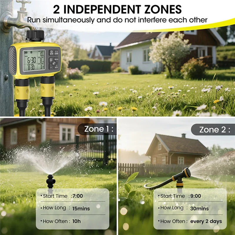 

ABVJ-Intelligent Dual-Zone Watering Controller Water Timer Control System Automatic Outdoor Flower Watering Valve Device