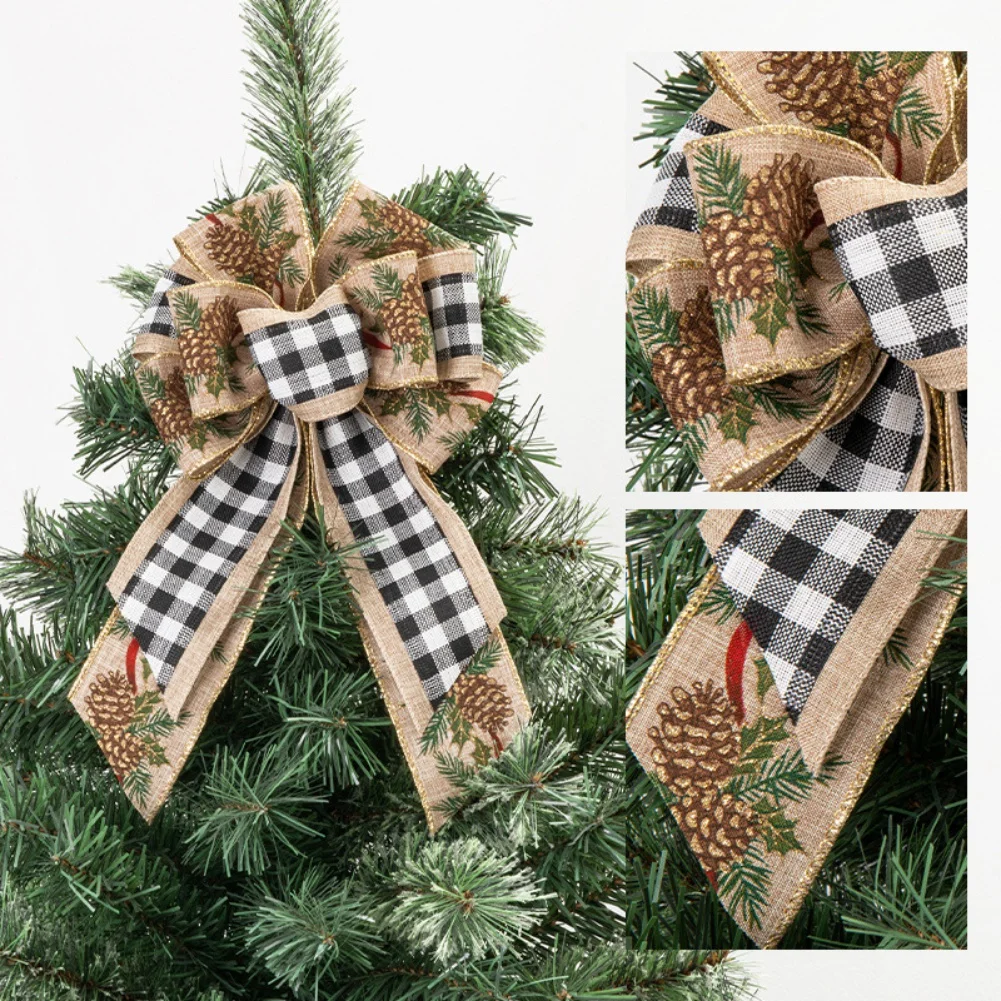 Large Christmas Decoration Bow Red Christmas Tree Decorations Linen Burlap Plaid Knot Home Party Decor Gift Christmas Ornament