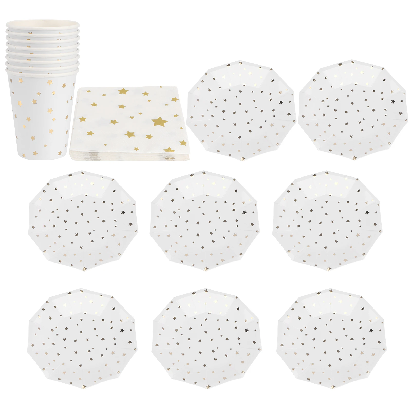 

32pcs Paper Plates Cups Napkins Set Disposable Tableware Biodegradable Plates Gold Stars Foil Party Supplies Picnic Lunch