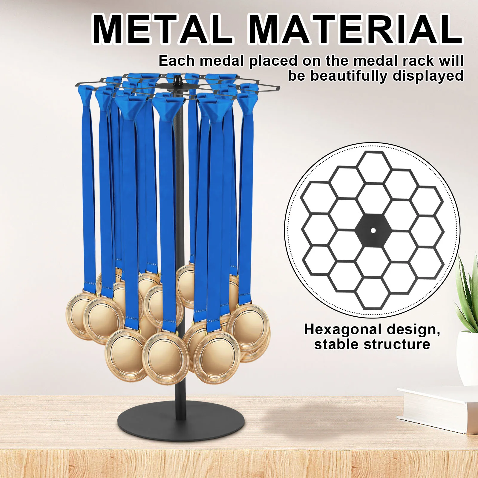 Tisch-Medaillenständer aus Metall 360° ° Drehbarer Medaillenaufhänger für Basketball, Laufen, Sport, Rennen, Aufbewahrungsregale für über 40