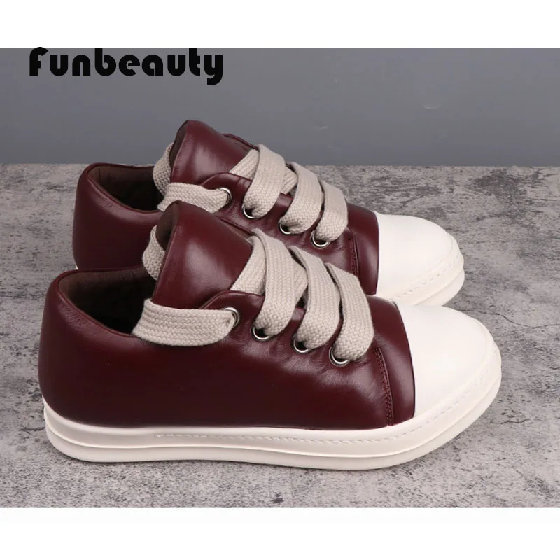 2024 Women's Genuine Leather Sneakers Thick Soled Bread Shoes Height Increasing Shoes Versatile Classic Lace Up Unisex Shoes