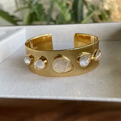 Big Waterdrop crystal pave wide cuff bangles for women luxury designer statement chunky bangles winter cool jewelry