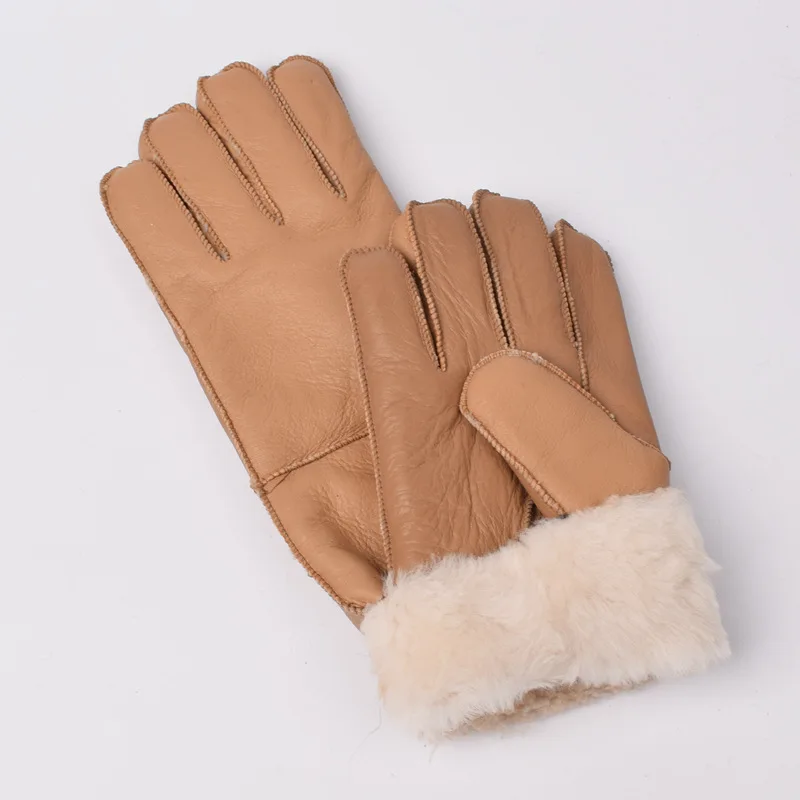 New Winter Fur Integrated Gloves Solid  Multi-Color Sheepskin Wool Outdoor Cycling Gloves Women\'s Thick Warm  Finger Gloves