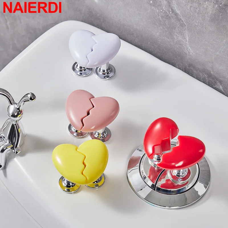 

NAIERDI Broken Heart Toilet Press Pushers Tank Push Switch Button Creative Colorful Cabinet Handles Bathing Room Toilet Flush