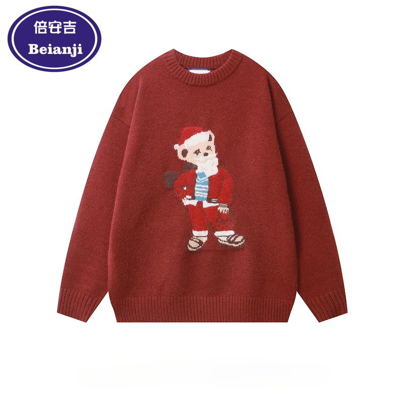 

Beianji Christmas sweater fun atmosphere sense soft waxy men winter casual fashion vintage couple red jumper sweater