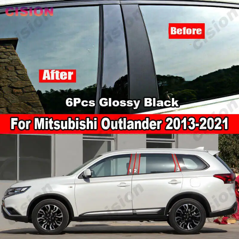 Carbon Fiber Black Car Window Door Column BC Pillar Post Cover Trim Mirror Effect PC Sticker For Mitsubishi Outlander 2013-2021