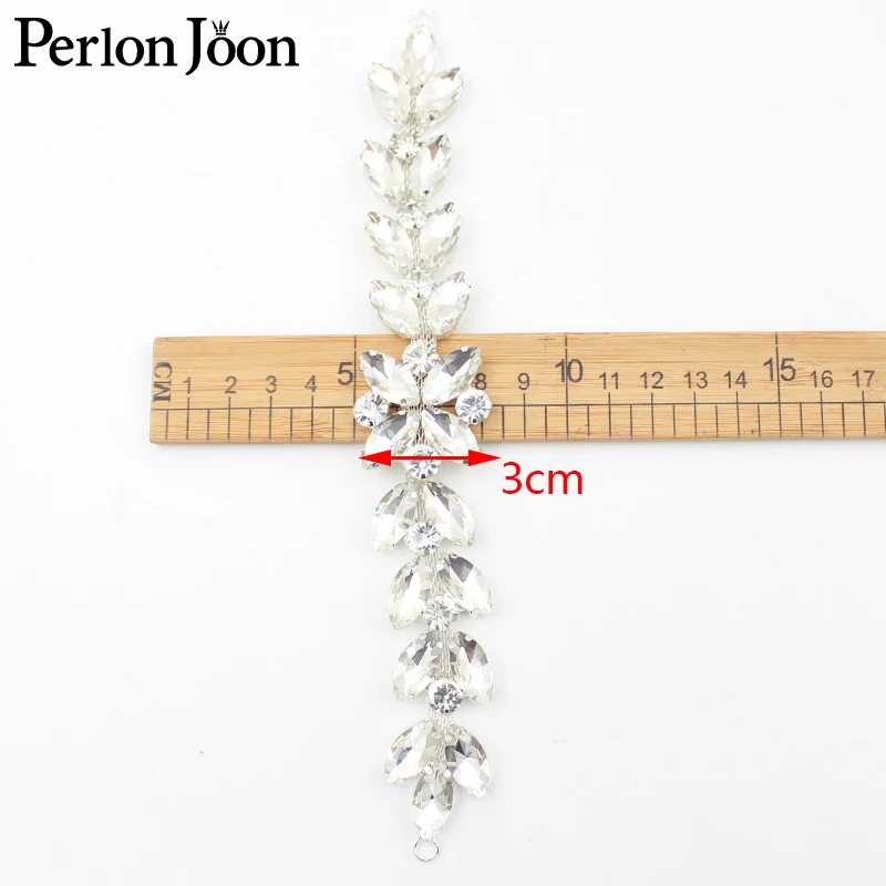 Branches leaves silver color crystal applique white glass rhinestone decorative patch sewn on shoes wedding accessories  YHZ043