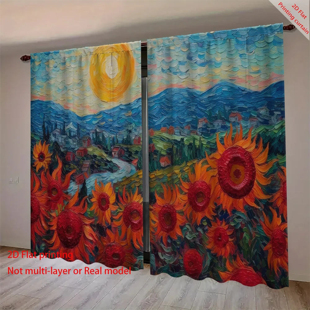 

Sunflower oil painting curtains, dreamy bohemian style home blackout curtains, suitable for dormitory, office, balcony windows