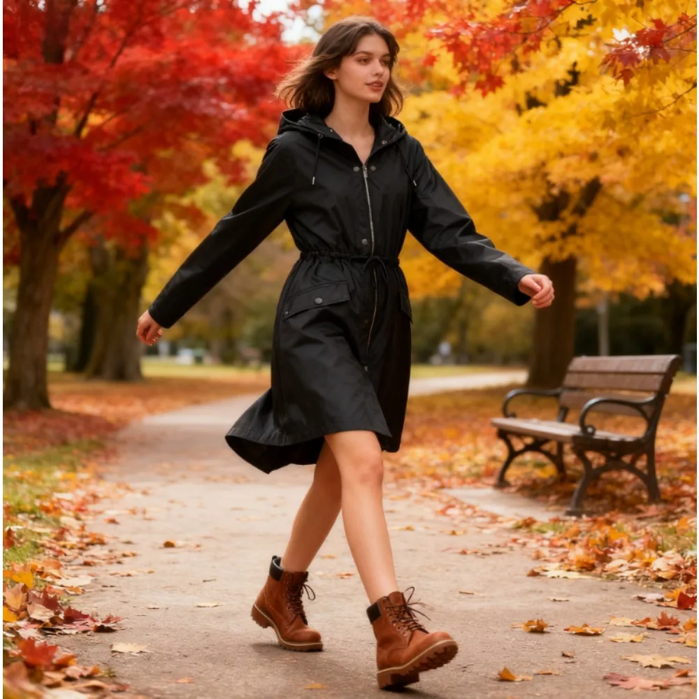 

Autumn Winter Women's Mid-Length Outdoor Hiking Parka Windproof Jacket Trench Coat