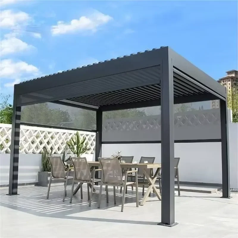 Outdoor Aluminum Awning Pergola with Side Panels for 3x3 3x4 4x3 4x4 4x5 4x6 6x3 6x4 6x5 6x6m