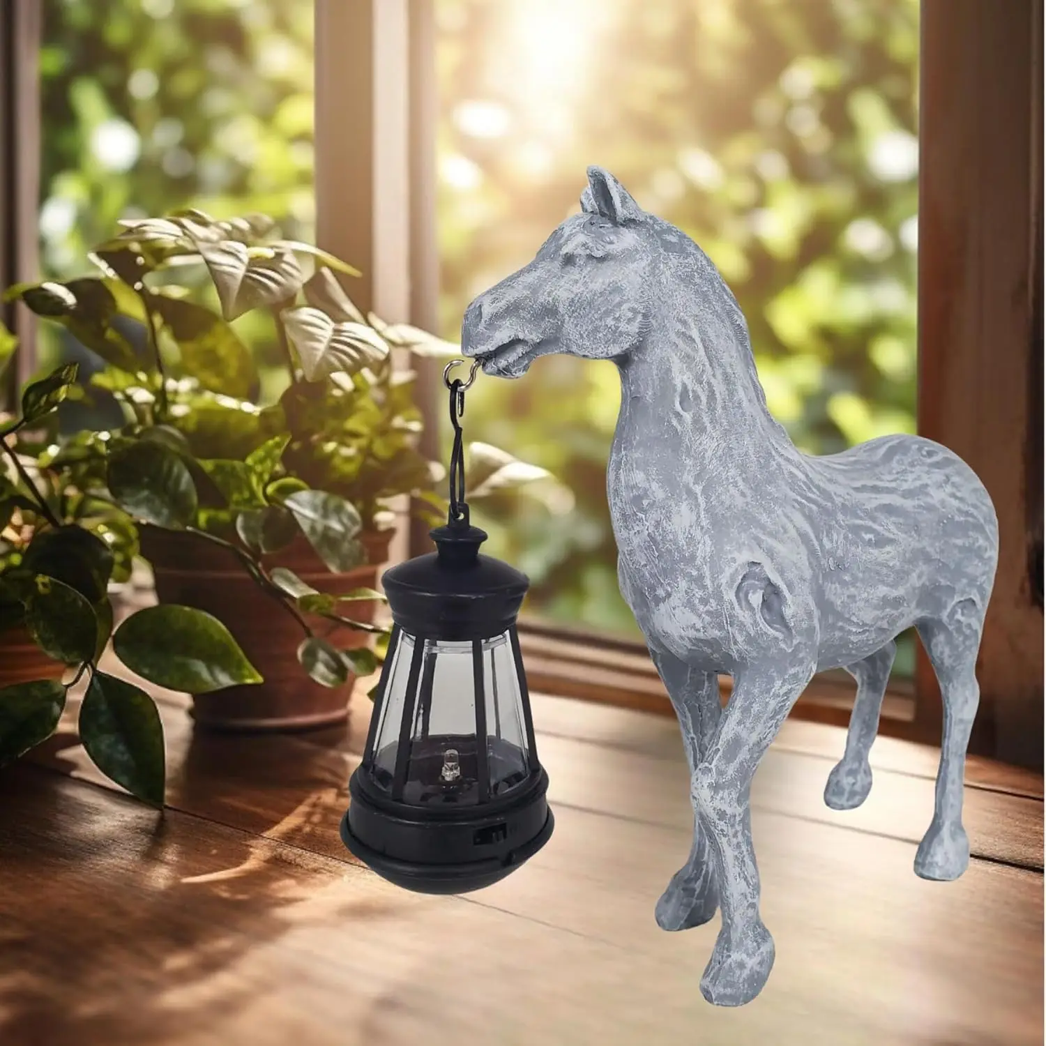 Statua da giardino per cavalli con lanterna solare, statuette di cavalli da giardino per esterni, decorazioni per la casa, patio, cortile, prato, regali per la mamma