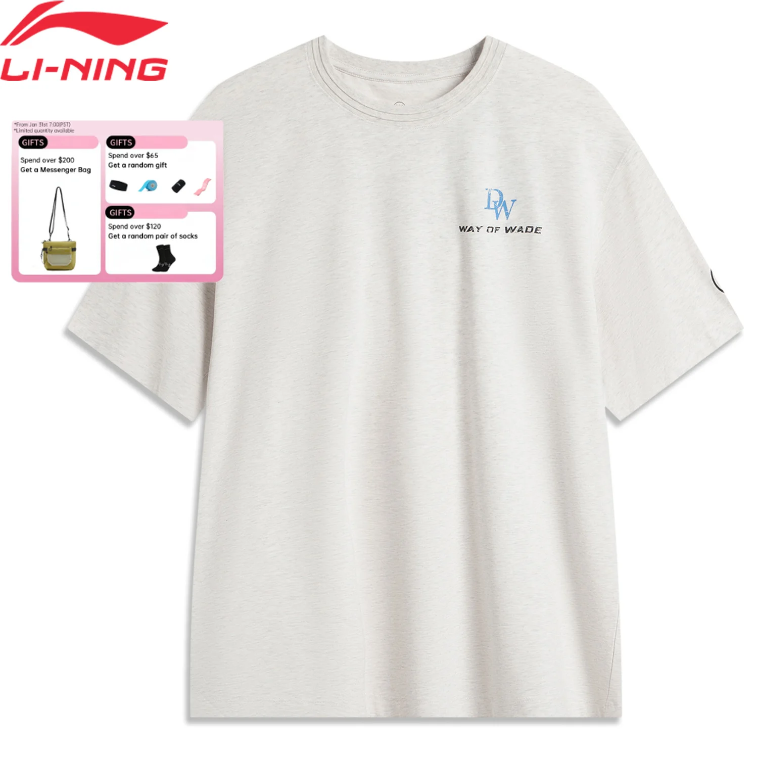 

Li-Ning Men's Wade Sports T-shirts AT DRY FREEZE Loose Fit 51%Cotton 35%Polyester 14%Viscose AT._UV-50+ LiNing Tee Tops AHSV013