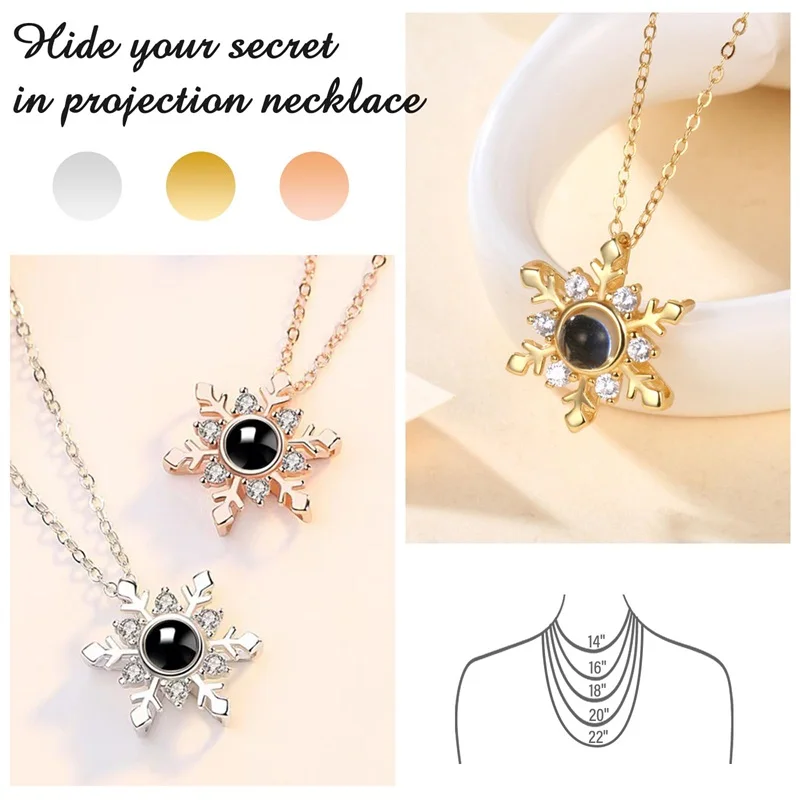 Custom Picture Necklace Personalized for Women Custom Photo Projection Snowflake Pendant Necklace Customized Portrait Jewelry