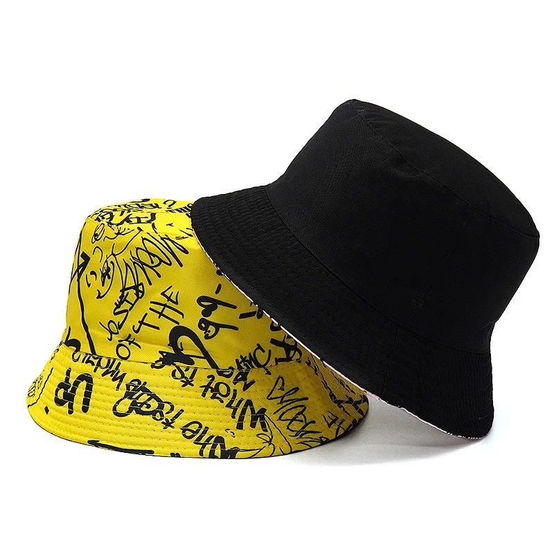 2024 Spring/Summer Number Graffiti Sun-proof Hat Reversible letter Print Bucket Hat Big Brim Unisex Outdoor Fisherman Cap